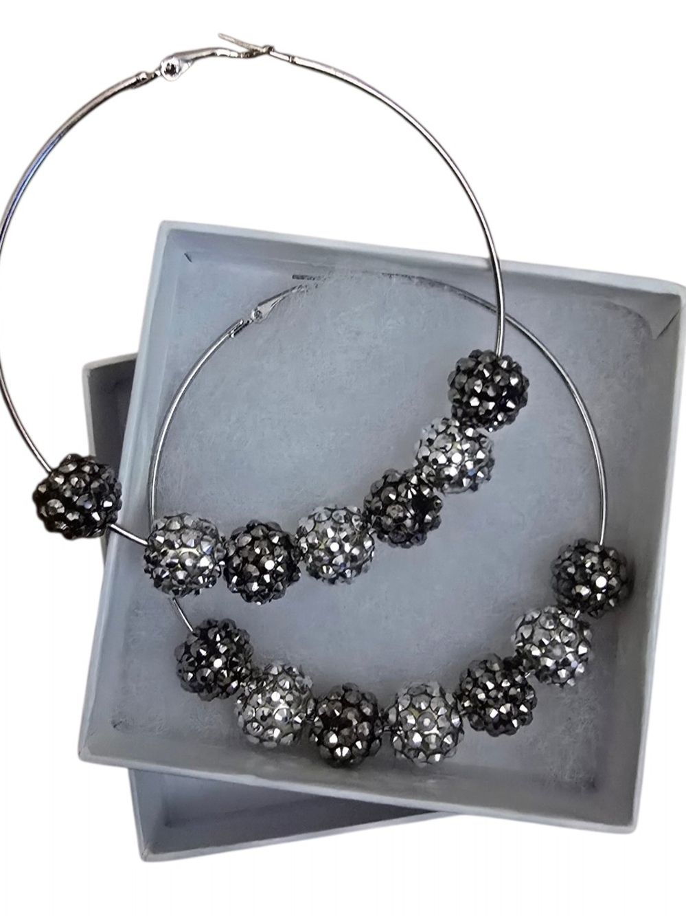 Crystal Pavé Bead Hoop Earrings - Silver and Gunmetal